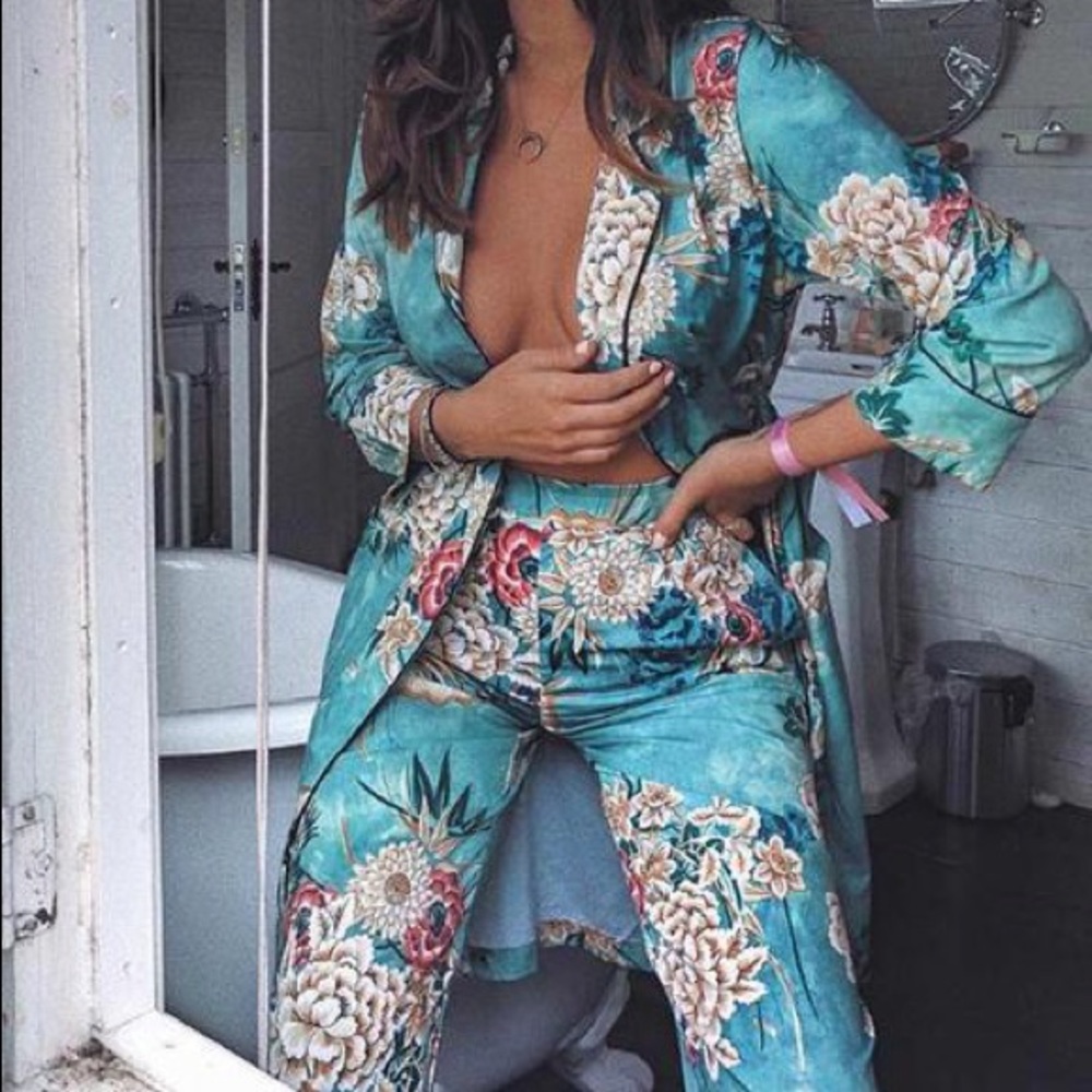 Sexy Kimono Jacket and Pants Set
